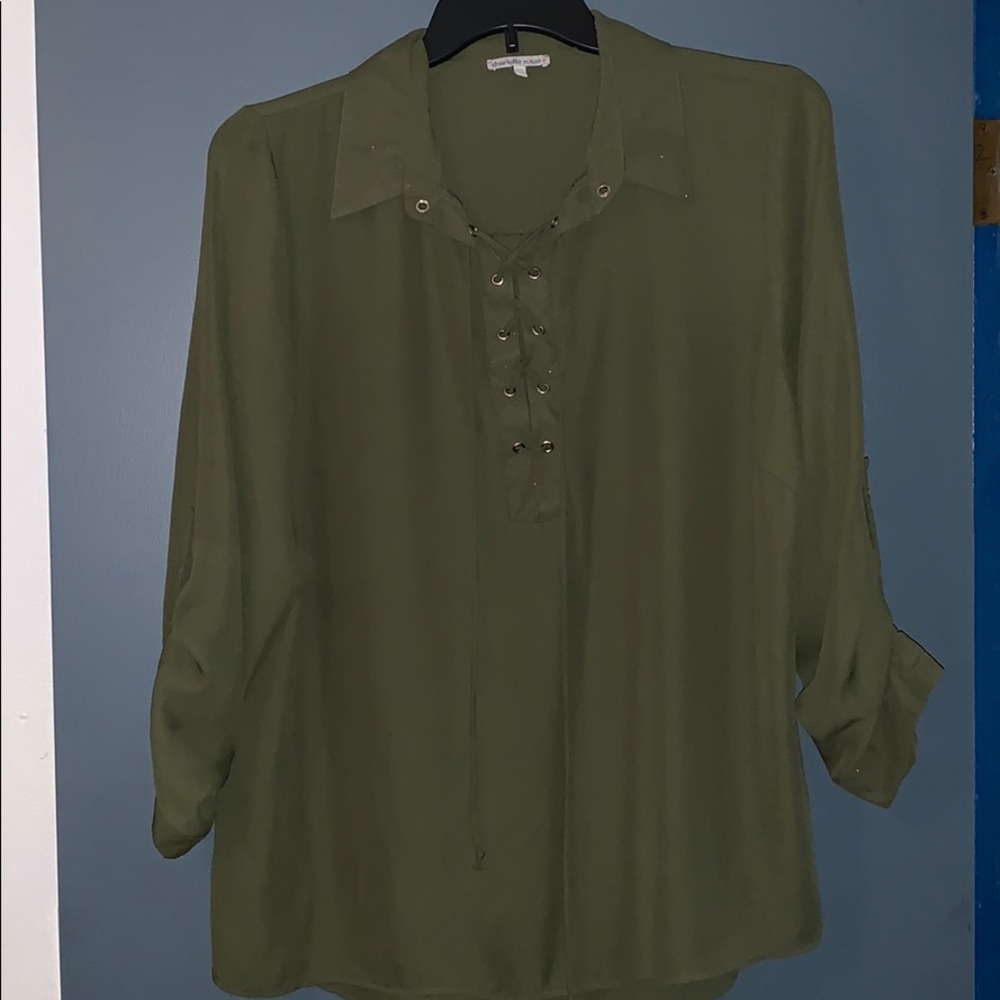 Like new army green polyester top